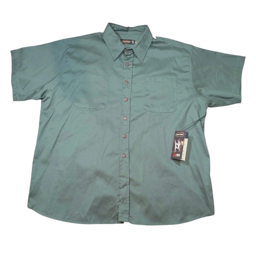 JESSE JAMES Industrial Work Wear Shirt Short Sleeve Army Green Men's 3XL READ